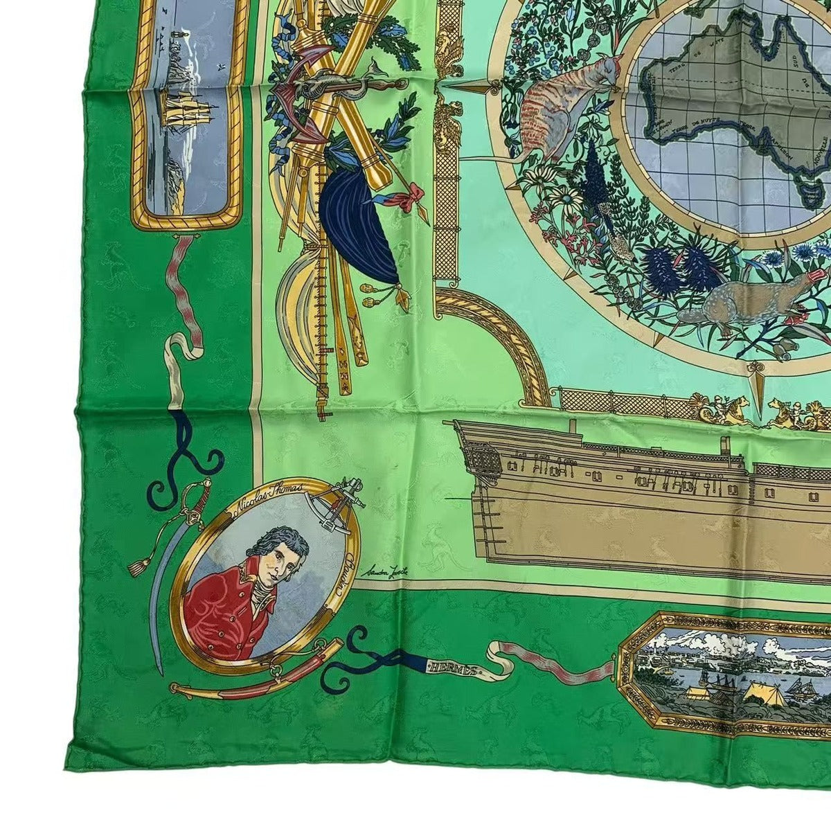 Hermes Carre 90 Scarf le Geographe Geographer Silk Green — view 4
