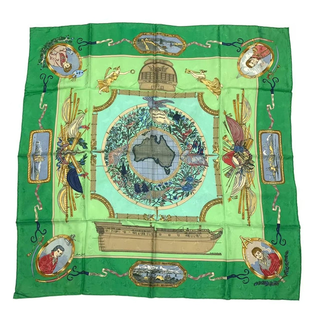 Hermes Carre 90 Scarf le Geographe Geographer Silk Green
