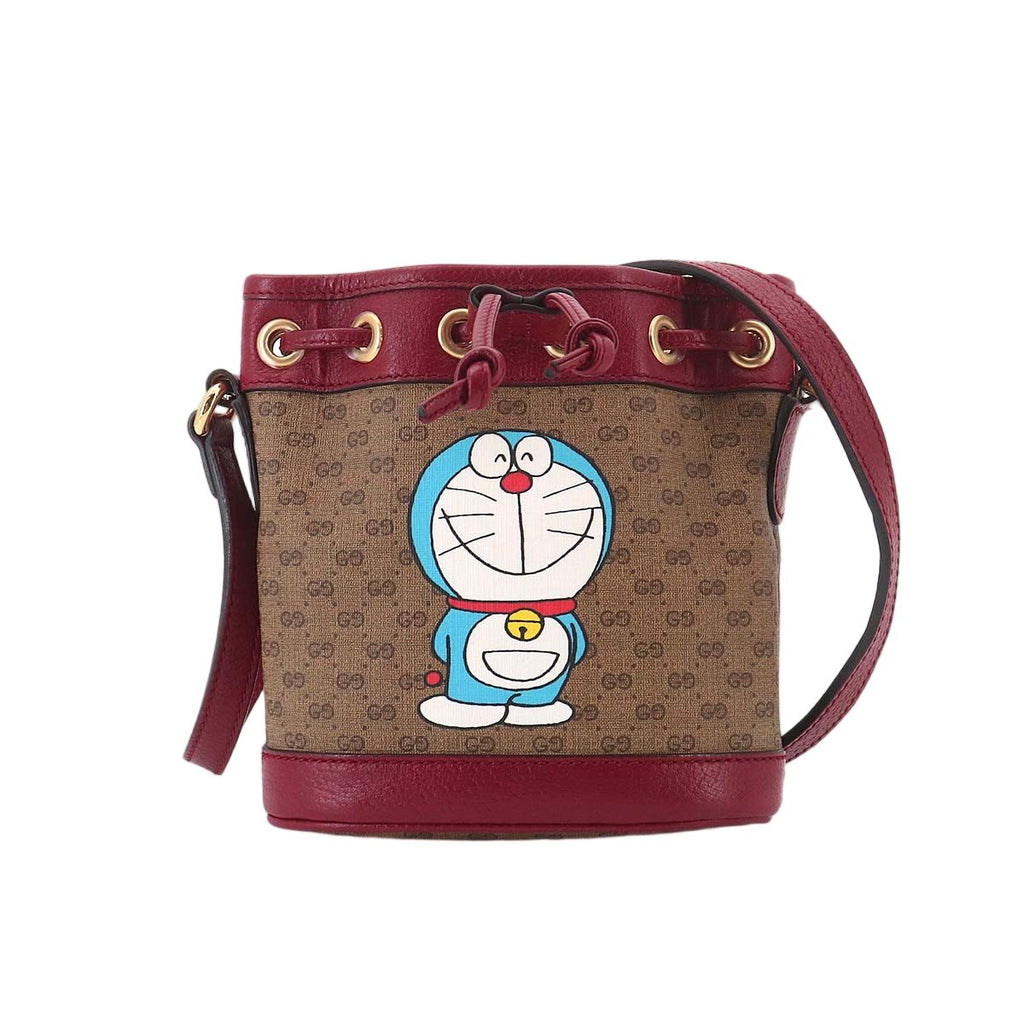 Gucci Doraemon Mini GG Supreme Mini Bucket Bag Brown
