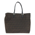 Fendi Zucchino Brown Silver Canvas Leather Tote