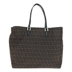 Fendi Zucchino Brown Silver Canvas Leather Tote