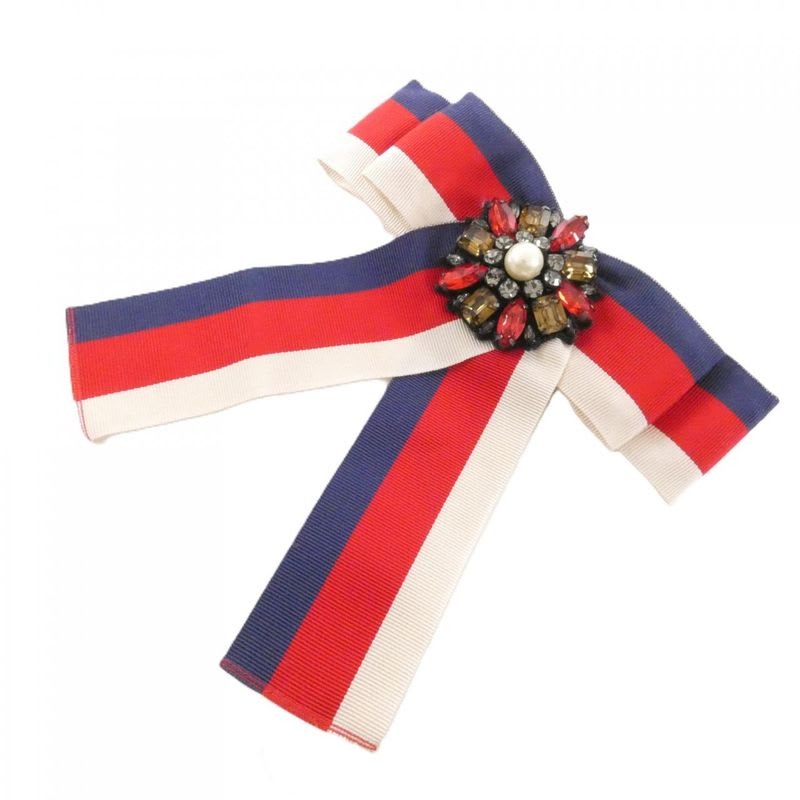 Gucci Striped Patriotic Crystal-Embellished Brooch