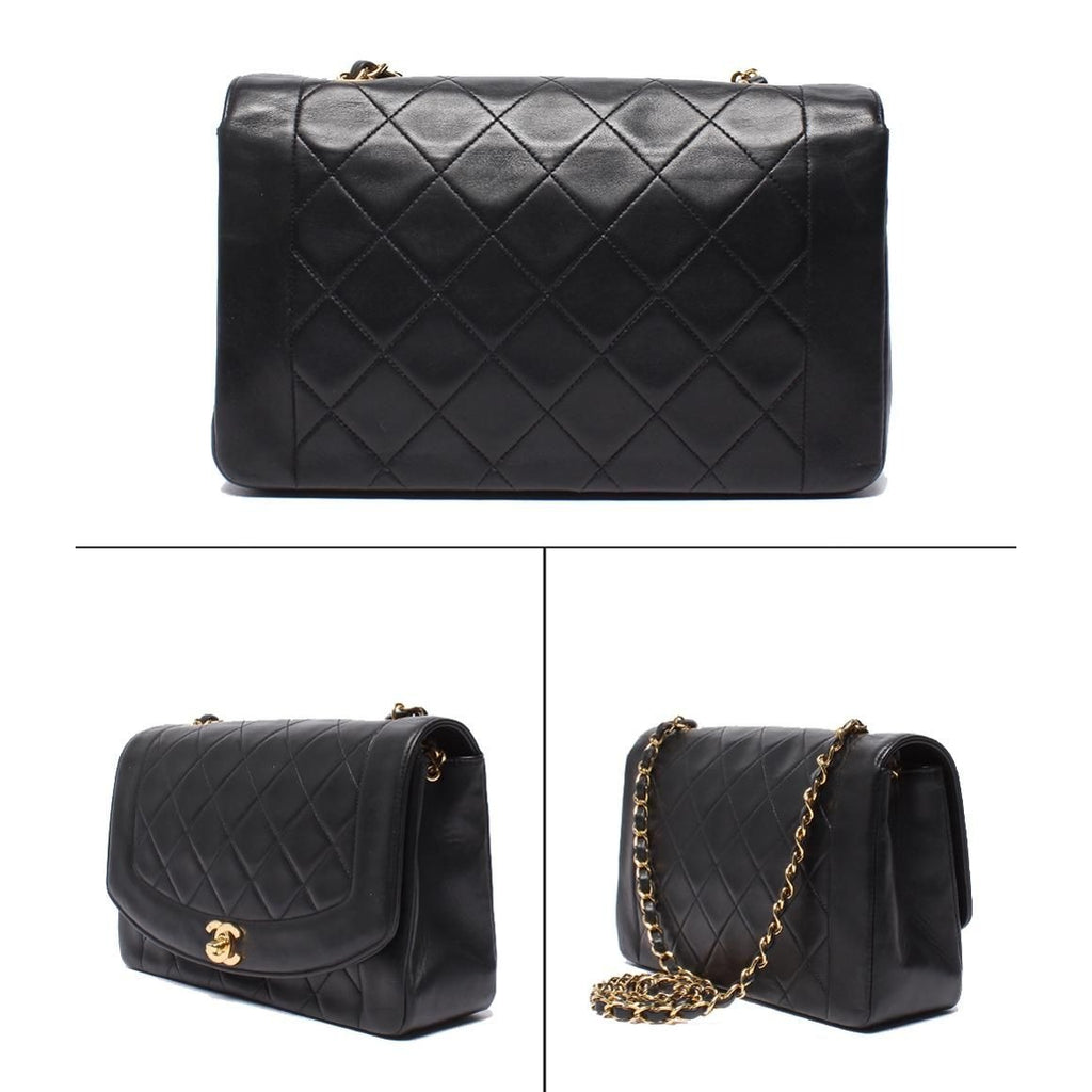 Chanel Chain Shoulder Bag Gold Quilted Lambskin Diana Flap 25 — view 2