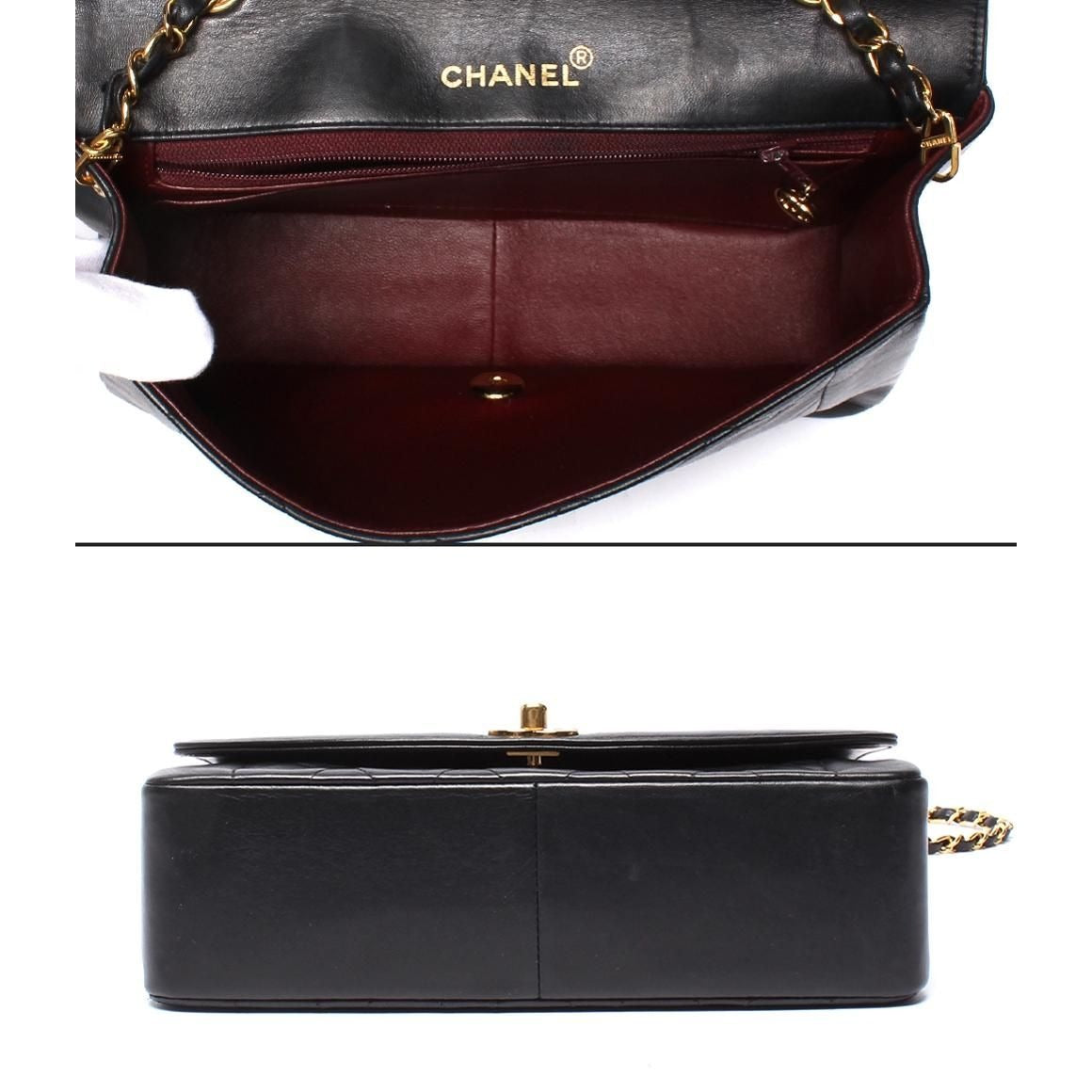 Chanel Chain Shoulder Bag Gold Quilted Lambskin Diana Flap 25 — view 3