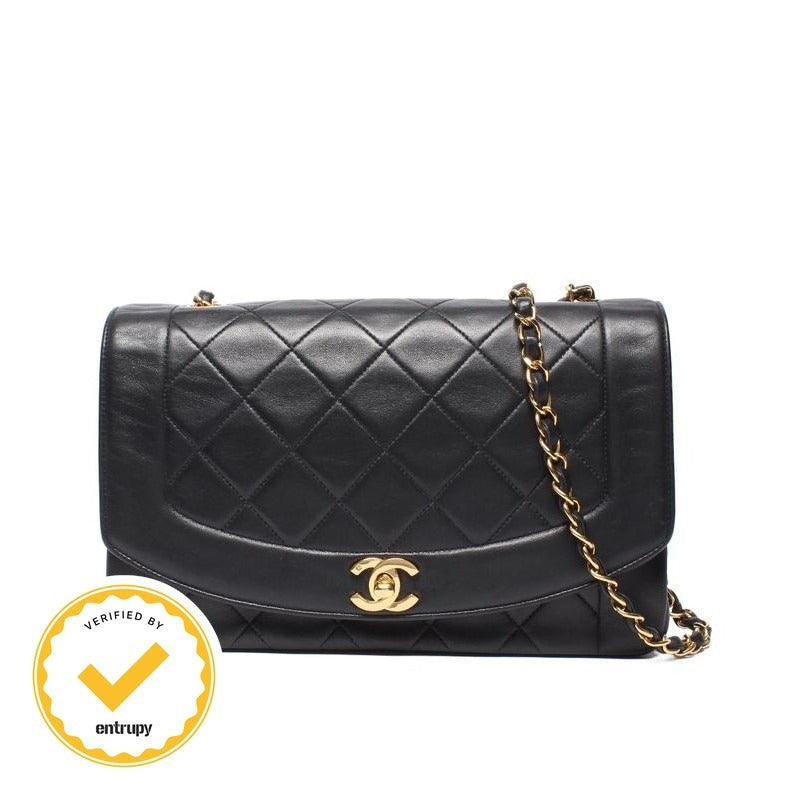 Chanel Chain Shoulder Bag Gold Quilted Lambskin Diana Flap 25