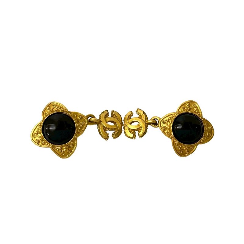 Chanel Vintage Coco Mark Flower Motif Earrings Ear Cuff Gold 96A — view 5