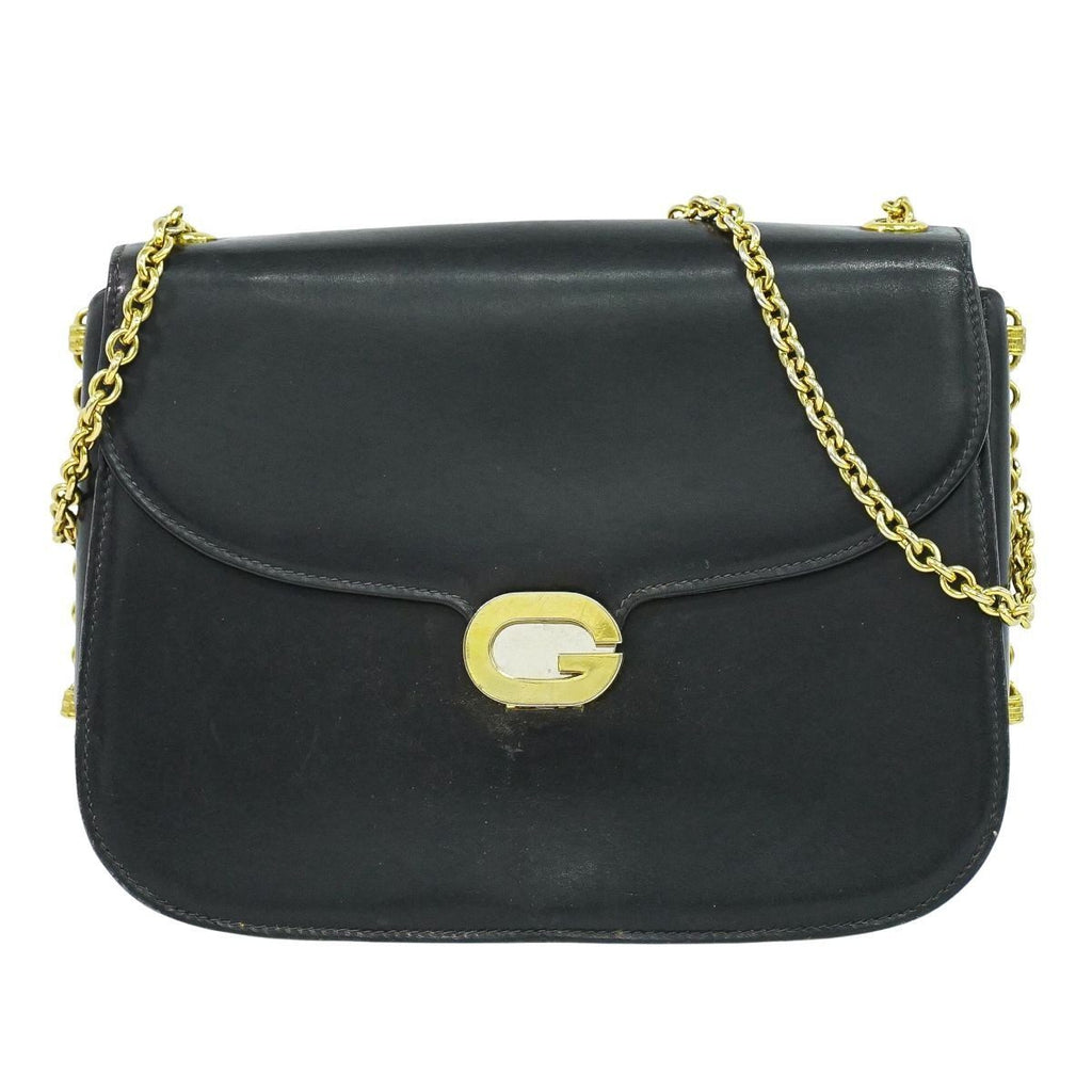 Gucci Vintage Chain Shoulder Bag Leather Black