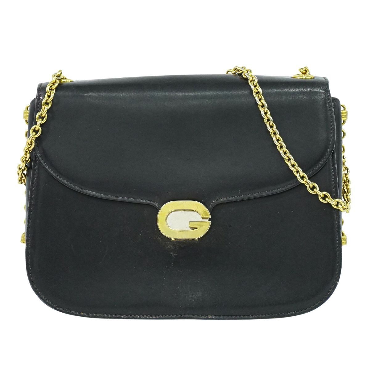 Gucci Vintage Chain Shoulder Bag Leather Black