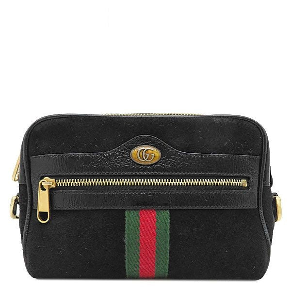 Gucci Shoulder Bag Ophidia Small Pochette Suede Black Gold Sherry Line