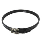 Gucci Square Flower Buckle Belt Leather Memorable Eyelet Black Silver
