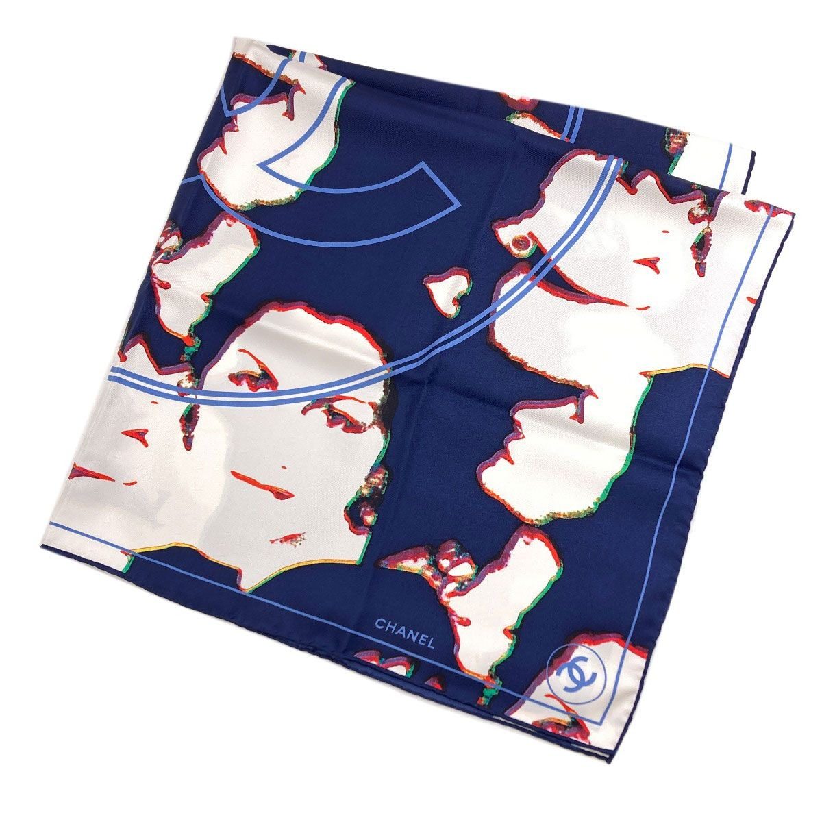 Chanel CC Logo Human Motif Scarf Silk