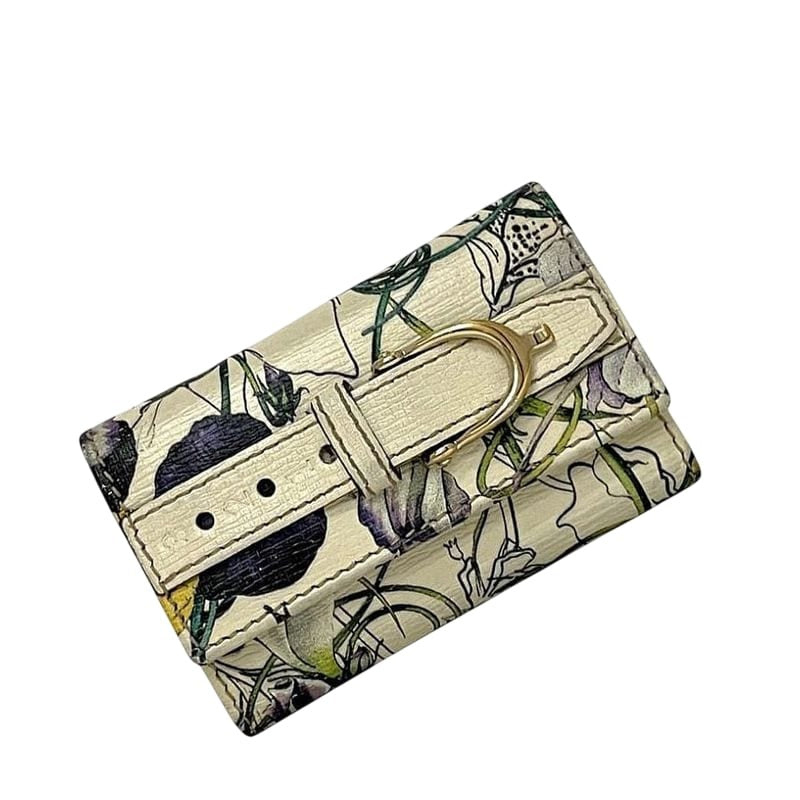 Gucci 6 Ring Key Case Cream White Green Flora Nice