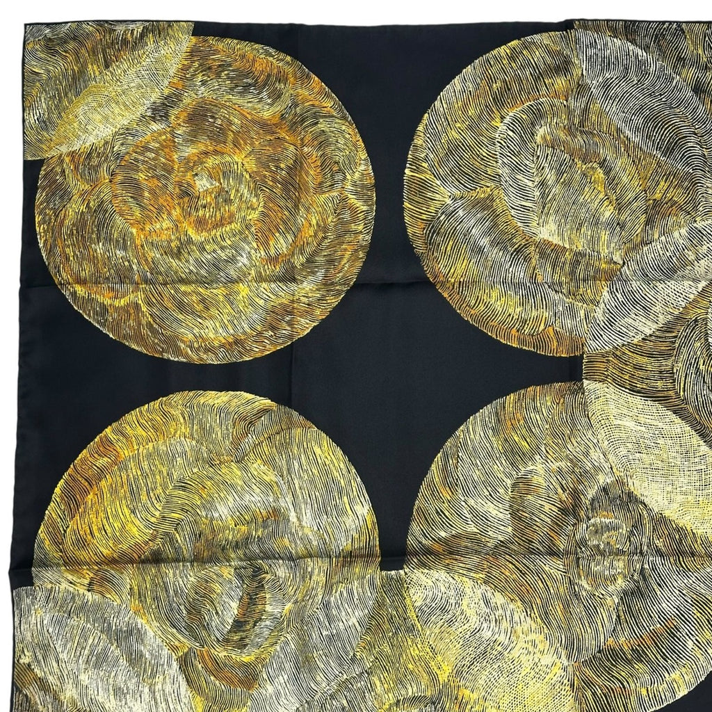 Chanel Scarf Camellia CC Logo Silk Black Yellow — view 3