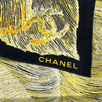 Chanel Scarf Camellia CC Logo Silk Black Yellow — view 7