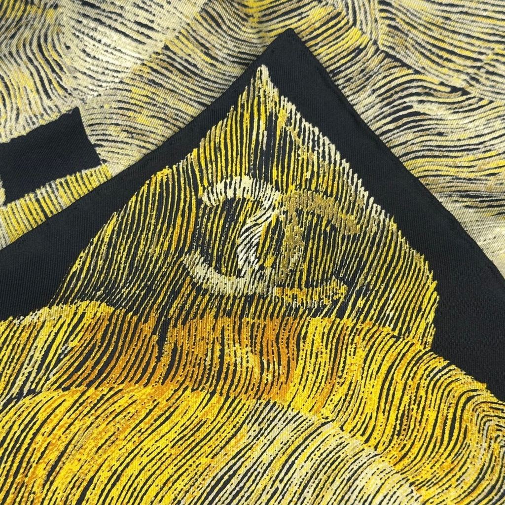 Chanel Scarf Camellia CC Logo Silk Black Yellow — view 8