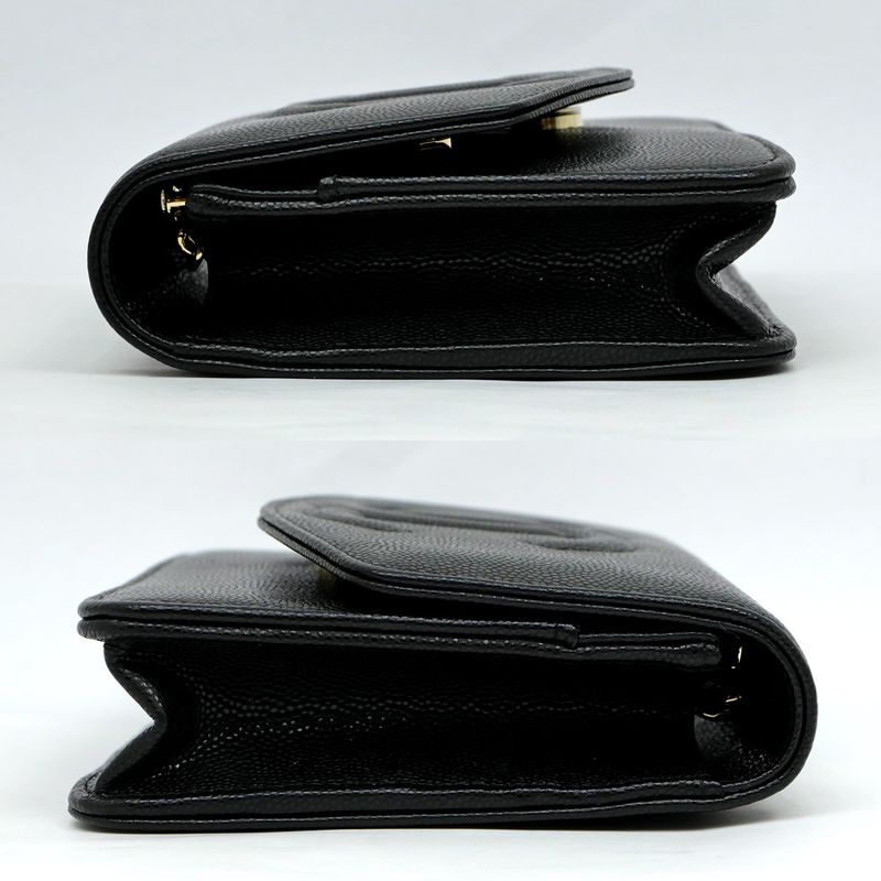 Chanel Chain Wallet Ap4653 Grained Shiny Calfskin Black Gold Hardware — view 3