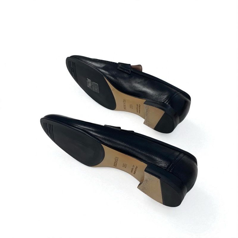 Hermes Paris Loafers Shoes Leather Black Silver Moccasins Flat Hhardware — view 6