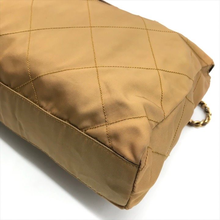 Prada Triangle Logo Nylon Tessuto Chain Tote Camel — view 4