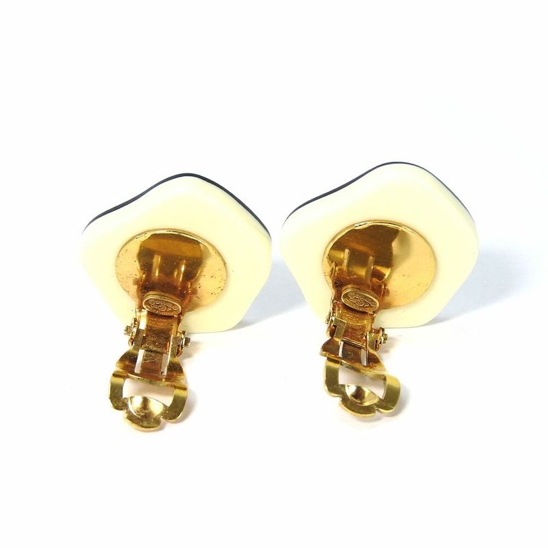 Chanel Earrings Camellia Coco Mark White Black Gold Plated GP 03 P Accessory — view 3