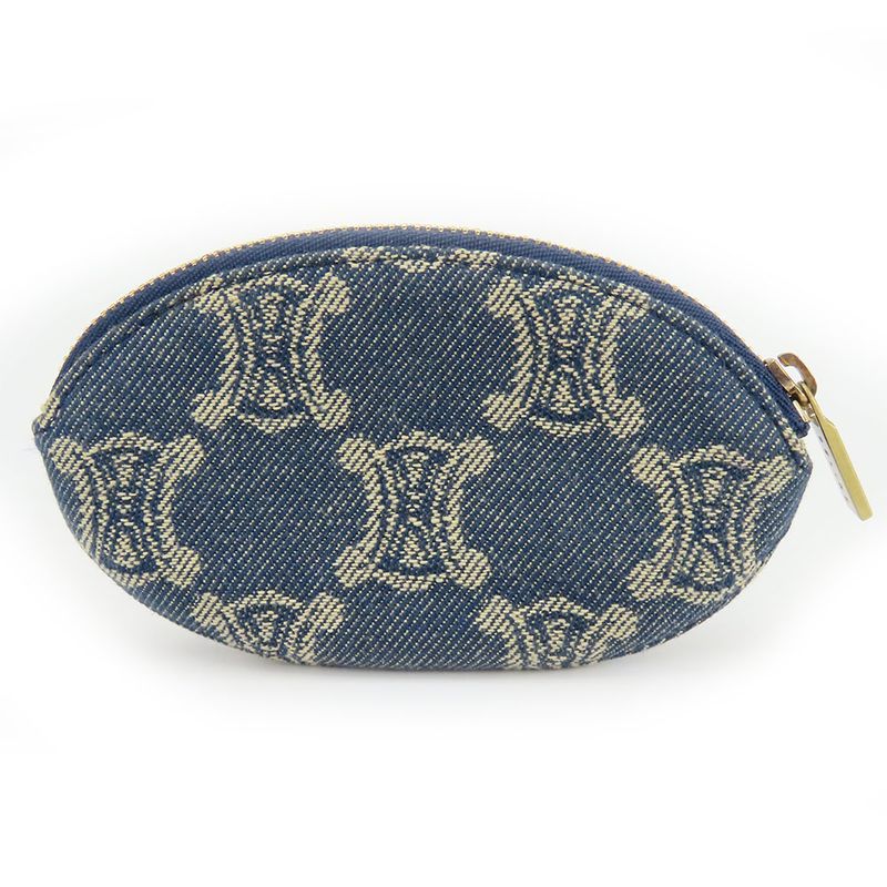 Celine Coin Case Macadam Denim Leather Blue Brown Gold Hardware Key Ring Small — view 3