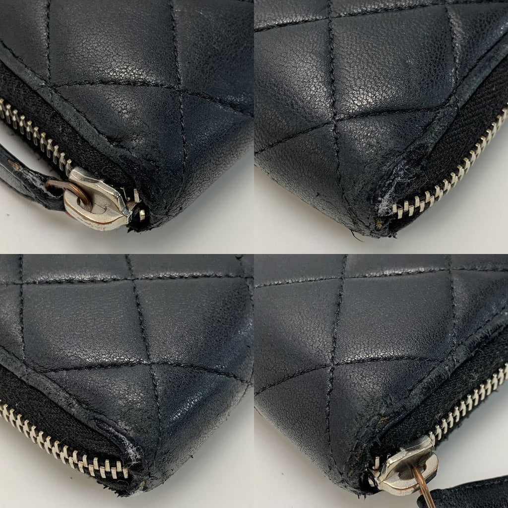 Chanel Quilted Lamb Leather Black Round Zipper Wallet — view 5