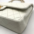 Chanel CC Logo Turnlock Lambskin Double Flap Chain Shoulder Bag White — view 4