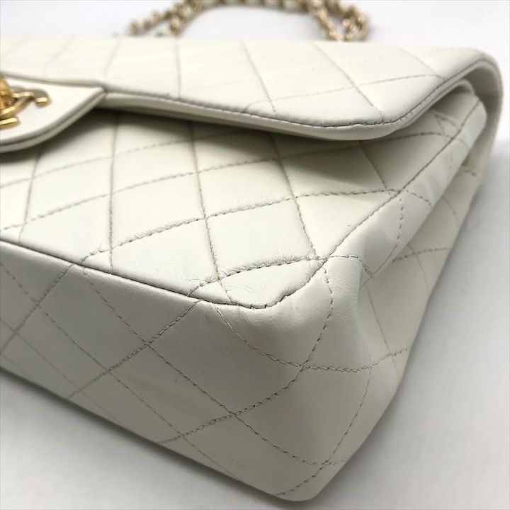 Chanel CC Logo Turnlock Lambskin Double Flap Chain Shoulder Bag White — view 4
