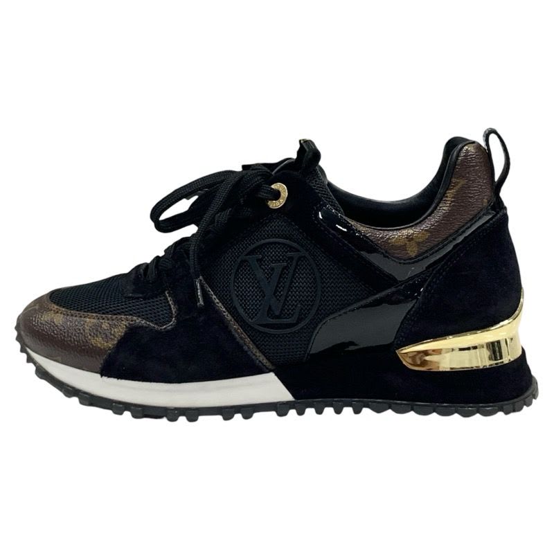 Louis Vuitton Run Away Line Monogram Sneakers Shoes Fabric Suede Leather Black — view 3
