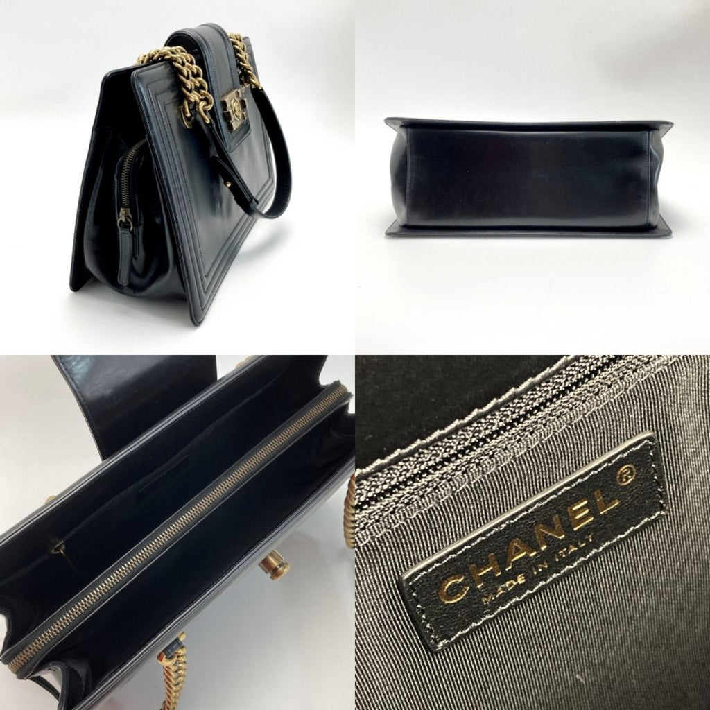 Chanel Boy Chain Tote Bag Black Leather — view 3
