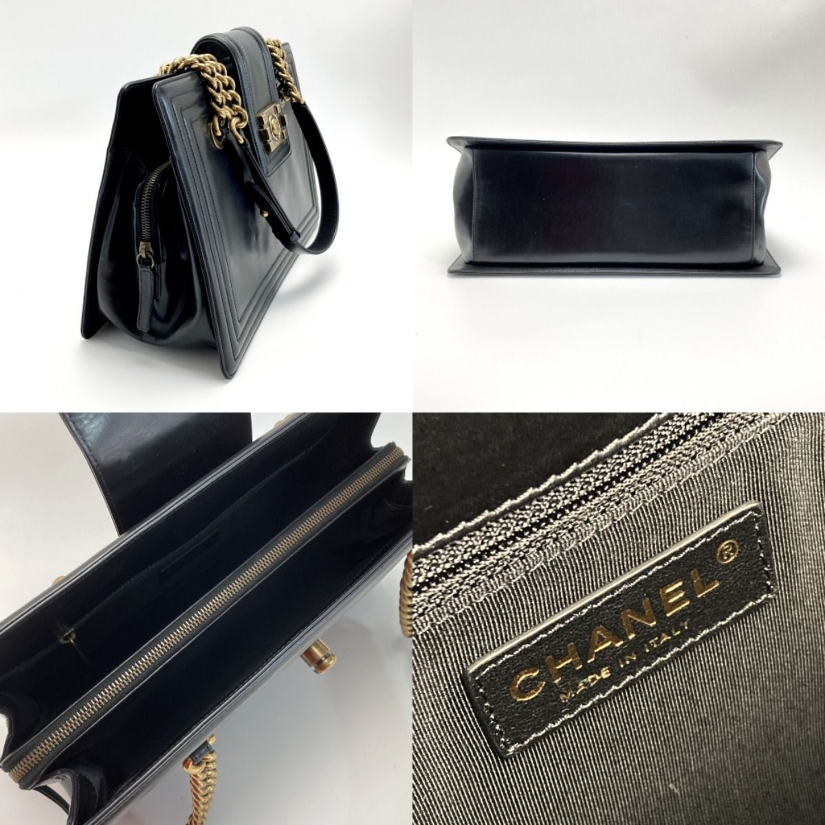 Chanel Boy Chain Tote Bag Black Leather — view 3