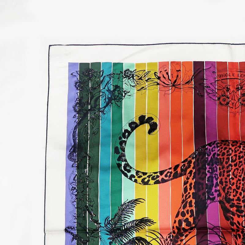 Hermes Carre 90 Scarf Jungle Love Rainbow 100% Silk Multicolor Bead — view 3
