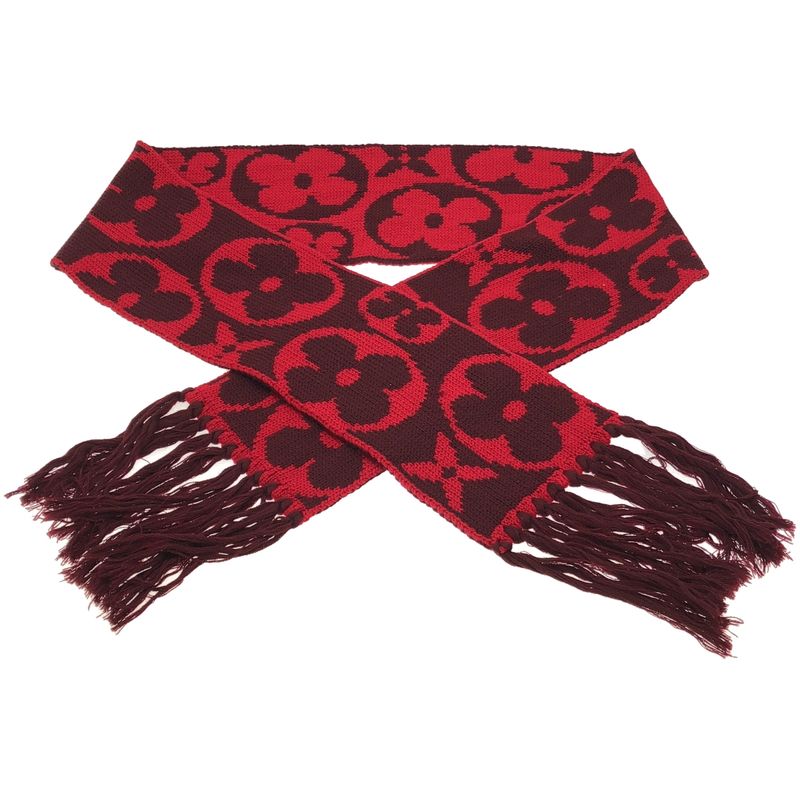 Louis Vuitton Echarpe Grand Floor Wool Fringe Scarf Red — view 3