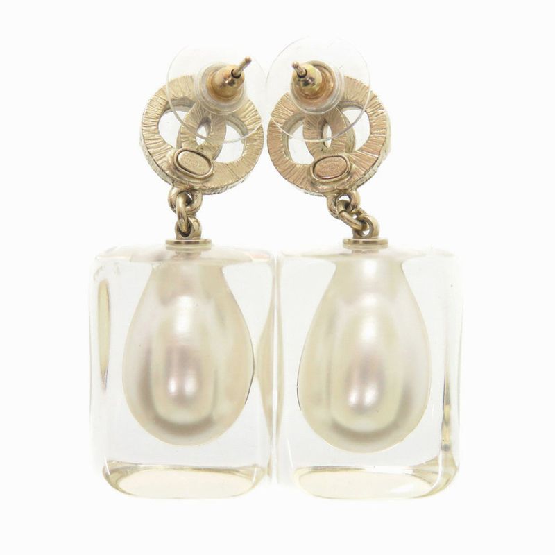 Chanel Coco Mark Faux Pearl Plastic Stone Gold Earrings 0563 — view 3