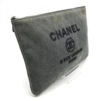 Chanel CC Logo Deauville Denim Sequin Clutch Gray Jeans — view 4