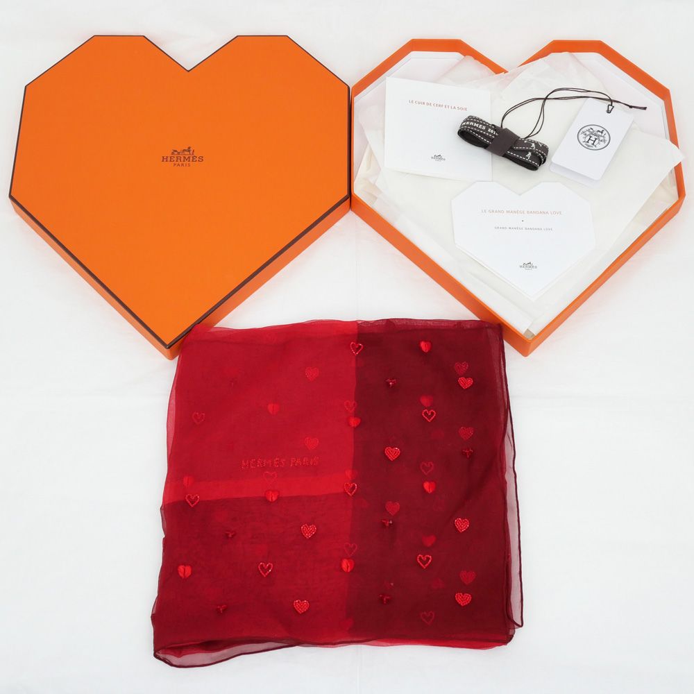 Hermes Grand Manage Bandana Love Carre 65 Silk Muslin Embroidery Beads — view 2