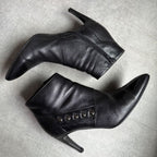 Chanel Pointed Toe Coco Mark Button Leather Zip Boots 37 1 2 C — view 5