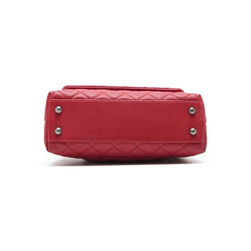Chanel Quilted Coco Handle 2-Way Handbag Caviar Leather Red With Silver Hardware — view 5