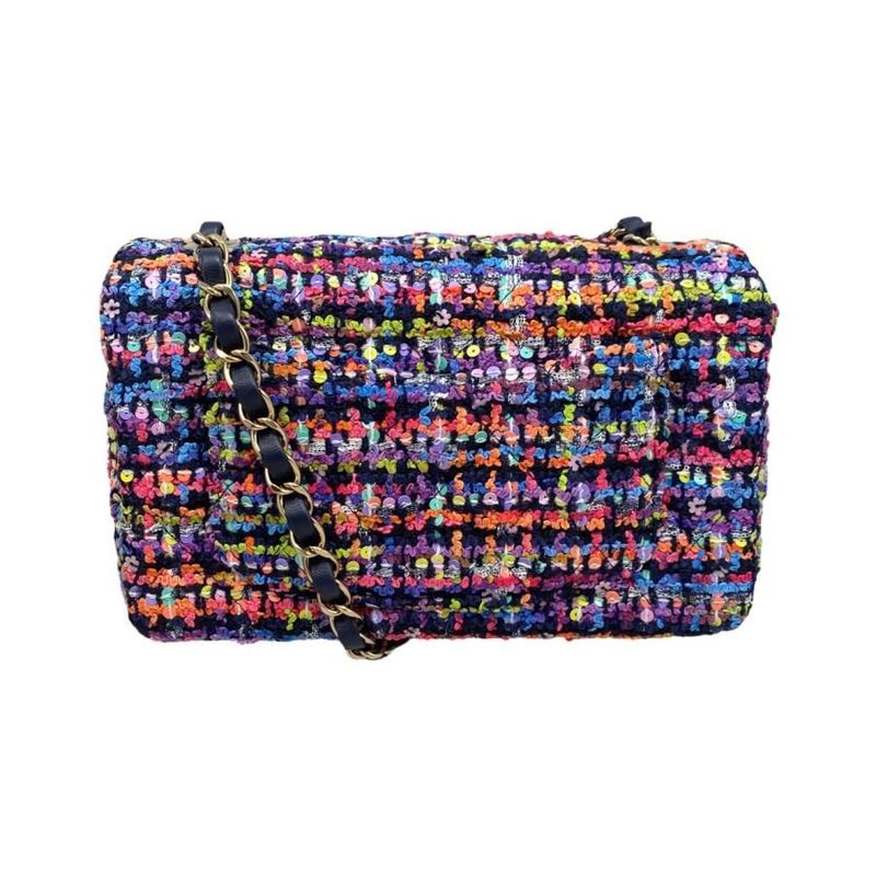 Chanel Shoulder Bag Mini Classic Chain Flap Quilted Tweed Sequins Coco — view 2