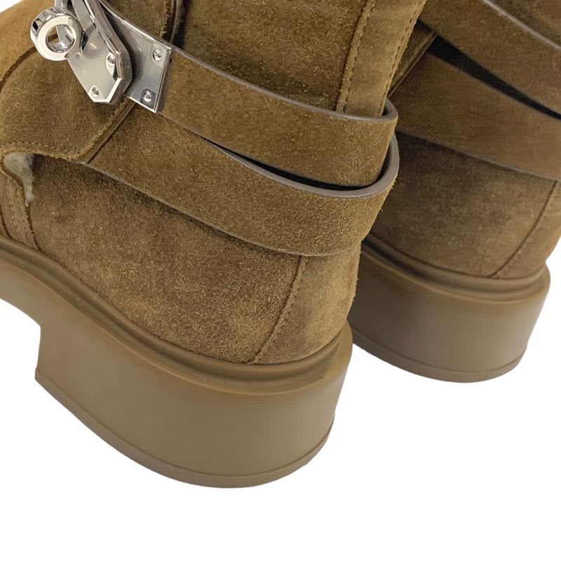 Hermes Veo Boots Short Shoes Suede Shearling Brown Silver — view 9