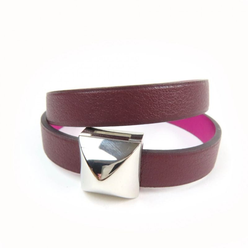 Hermes Medor Infini Dubretour Bracelet Leather Silver Hardware Bangle Purple T3 — view 2