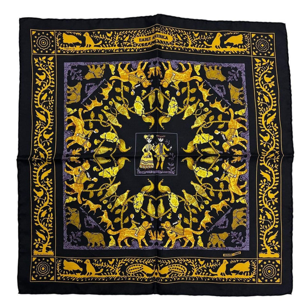 Hermes Scarf Early America Vintage Silk Black