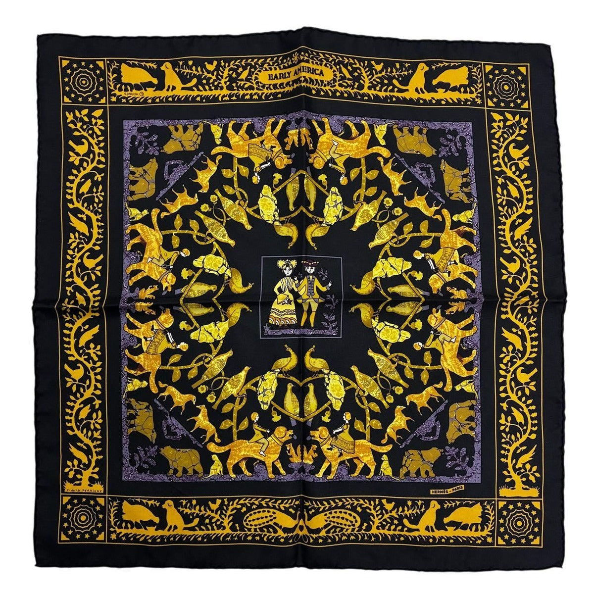 Hermes Scarf Early America Vintage Silk Black