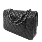 Chanel Chain Shoulder Bag Black Silver Lambskin Quilted 25 Double Flap — view 2