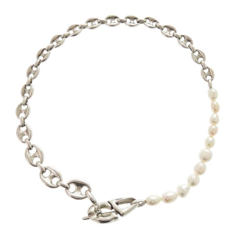 Christian Dior CD30 Brass Freshwater Pearl Silver White Necklace 1203 — view 2