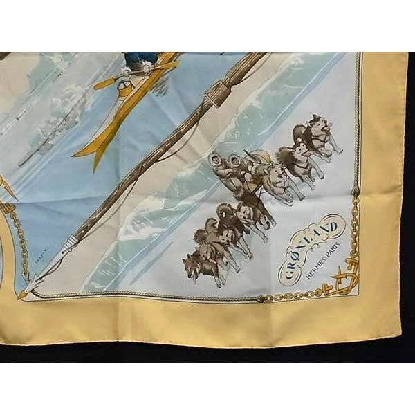 Hermes Scarf Carre 90 Gronland Greenland Eskimo Dog Sled Beige Multicolor — view 5