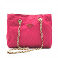 Prada Triangle Logo Tessuto Nylon Quilted Chain Tote Pink