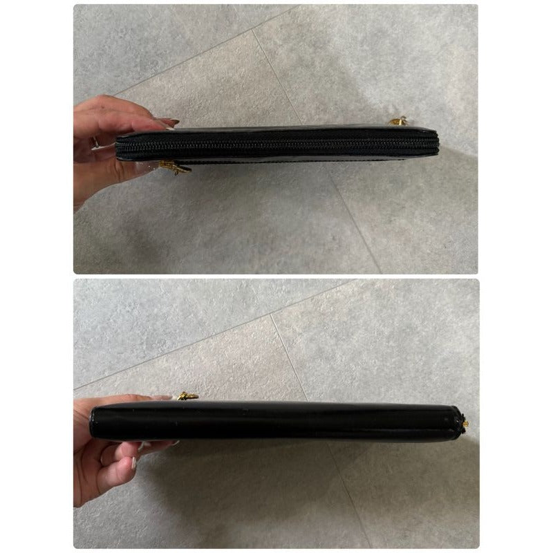Chanel Round Zipper Long Wallet Coco Patent Leather Decacoco Black — view 2