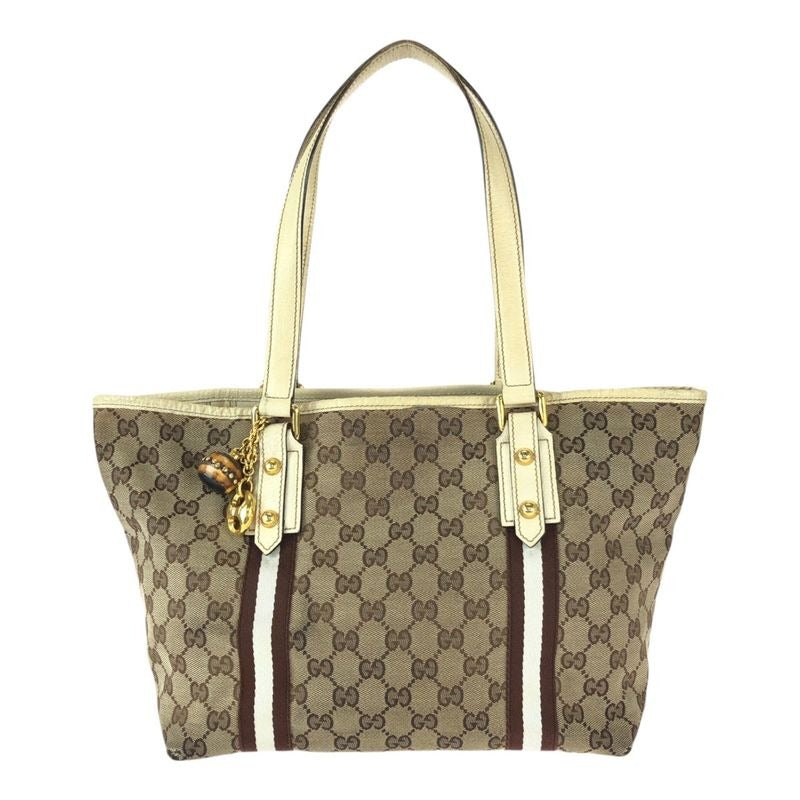 Gucci Sherry Line Beige Brown Gold Hardware GG Canvas Leather Tote Bag — view 2