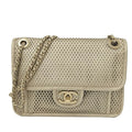 Chanel CC Logo Double Chain Shoulder Bag Leather Mesh Gold