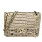 Chanel CC Logo Double Chain Shoulder Bag Leather Mesh Gold